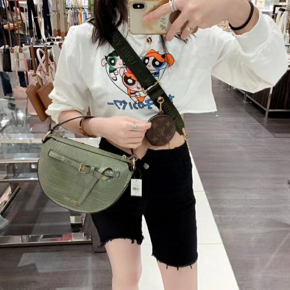 Emilia Half Moon crossbody Bag Leather Army Green - Picture 5 of 7